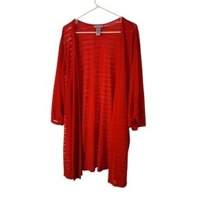 Catherine's Lightweight Open Cardigan Red Partially Sheer Layering Coastal NWT5X